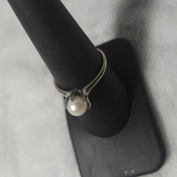 VTG 10K White Gold Pearl Solitaire Ring, 8-9 - Picture 3 of 5